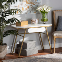 Baxton Studio WS-12221-Console Mabel Modern and Contemporary Gold Finished Metal Console Table With Faux Marble Tabletop